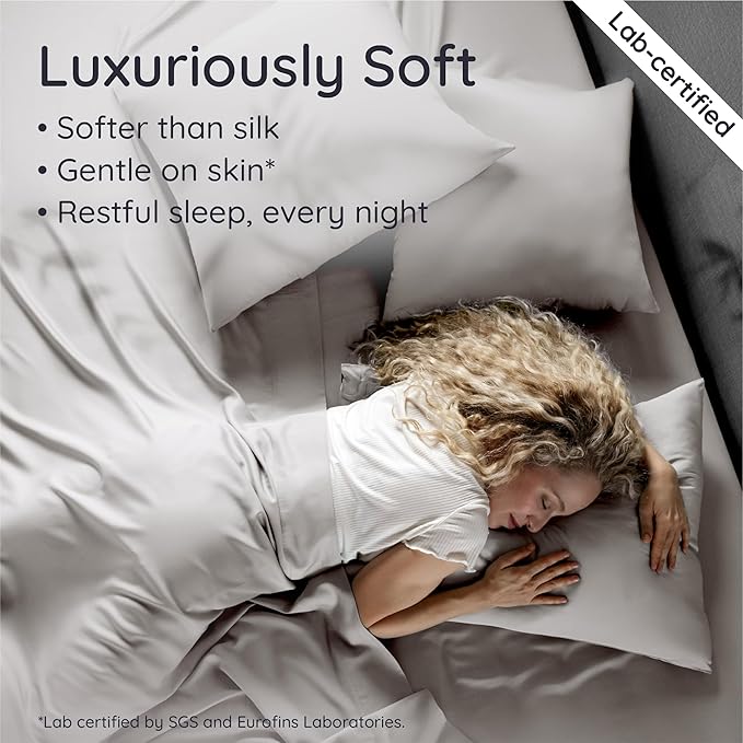 Bambaw 100% Viscose Derived from Bamboo Bed Sheets Full Size Set – 4pcs Breathable & Cooling Sheet Set for Hot Sleepers, Super Soft Full Size Sheets, with Elastic Corner Straps (Moonlight Gray)