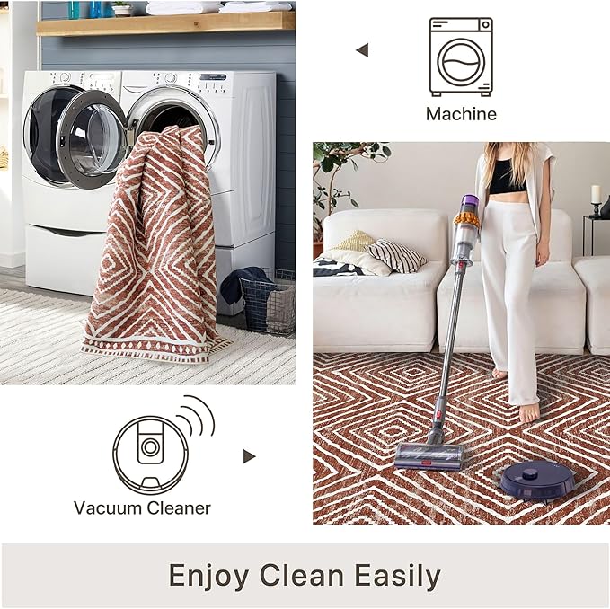 6x9 Area Rug, Ultra-Soft Washable Rug for Living Room, Dinner Room, Bedroom, Non-Slip Modern Westren Rug, Indoor Carpet Large Area Rug, Brown Red