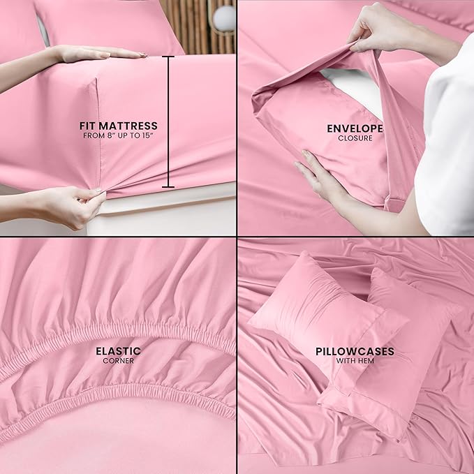 Utopia Bedding King Bed Sheets Set - 4 Piece Bedding - Brushed Microfiber - Shrinkage and Fade Resistant - Easy Care (Crystal Pink)