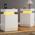 MXV Nightstand Set of 2 with LED Lights,Night Stand with Storage Cabinet for Bedroom,Bedside Table with LED (White, 15IN)