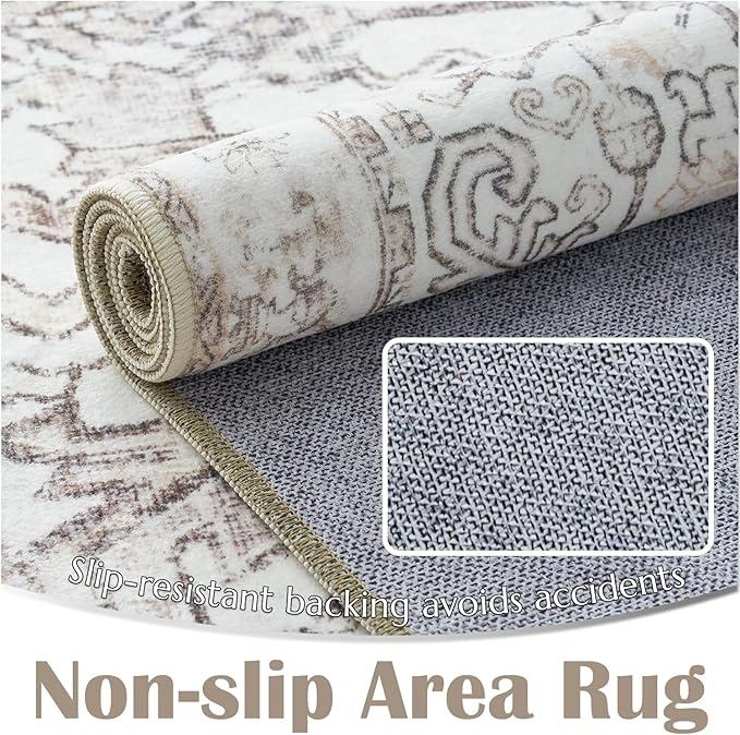 jinchan Lima Kitchen Runner Rug 3x8-2pcs, Bohemian Hallway Washable Rug Floral Non Slip with Rubber Backing Vintage Carpet Runner for Bedroom Bathroom Laundry Room Living Room Taupe
