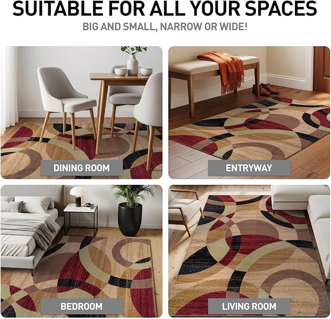 Rugshop Contemporary Abstract Circles Perfect for high Traffic Areas of Your Living Room,Bedroom,Home Office,Kitchen Area Rug 3'3" x 5'3" Multi