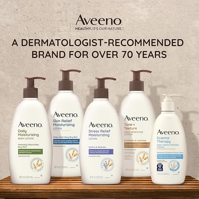 Aveeno Skin Relief Moisturizing Lotion for Very Dry, Itchy, Dry Skin, Body Moisturizer, Soothing Triple Oat & Shea Butter, Fragrance-Free, Non-Greasy, 33 fl oz