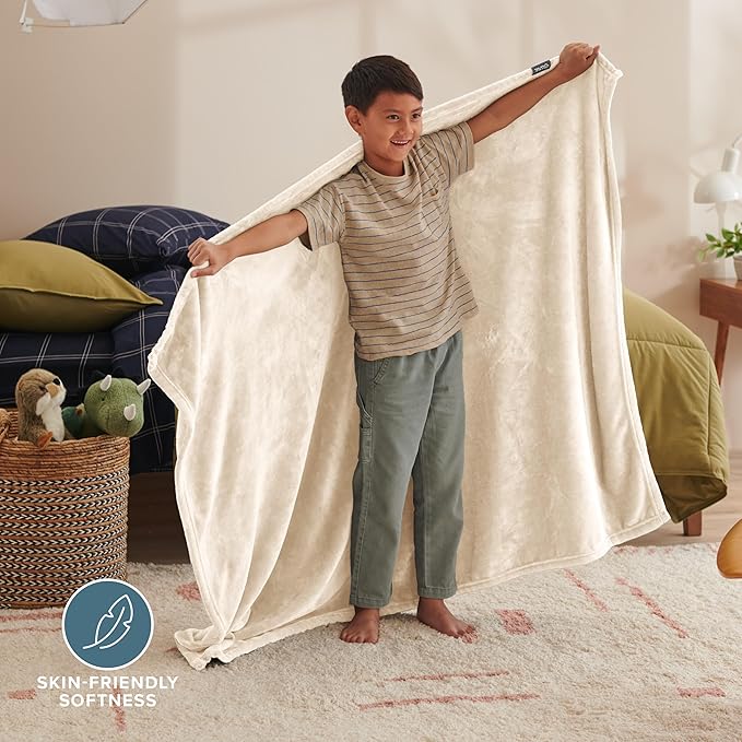 Bare Home Fleece Blanket - Kid Size - Ultra-Soft Lightweight for Bed, Sofa, and Couch - Luxury Microplush - Cozy Warm Blanket (Kid, Vanilla)