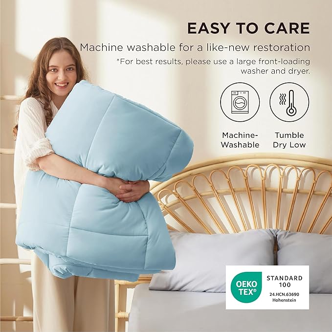 Bedsure Comforter Duvet Insert - Quilted Comforters Cal King Size, All Season Duvet, GentleSoft Down Alternative Bedding, with 8 Tabs, Gifts for Women/Men, Light Spa Blue, California King 96x102Inche