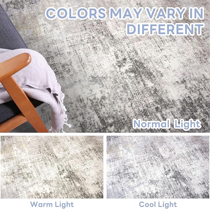 IOHOUZE Abstract Area Rug 3x5 Ft Washable Rugs for Entryway Indoor, Non Slip Kitchen Rug Printed Faux Wool Throw Rugs, Indoor Door Mat for Door Entrance Foyer Living Room, Grey Beige