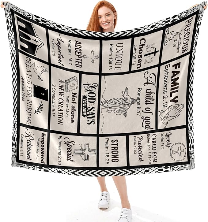 Bible Verse Christian Gift Blanket 60"x80", Inspirational Faith Throw for Believers, I Am a Child of God Blanket,Baptism Spiritual Gifts for Catholic Men Women