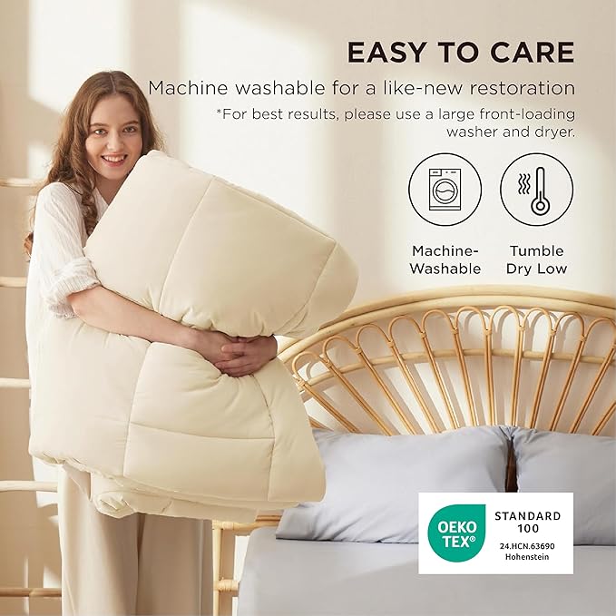Bedsure Comforter Duvet Insert - Quilted Comforters Oversize Queen, All Season Duvet, GentleSoft Down Alternative Bedding, with 8 Tabs, Gifts for Women/Men, Cream,Oversize Queen 98 x 98 Inches