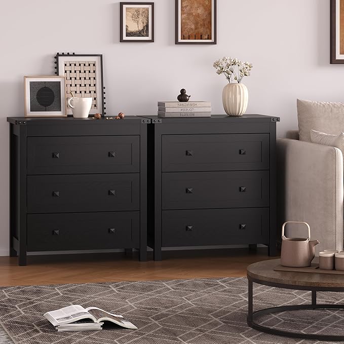3-Drawer Dresser, Small Wooden Chest of Drawers with Metal Knobs, Water-Resistant Top, Storage Organizer with Anti-Tip Kit for Bedroom, Nursery, Living Room