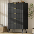 LYNSOM Fluted 5 Drawers Dresser, 45" Tall Modern Chest of Drawers with Curved Profile Design and Metal Handle, Wood Drawer Organizer for Bedroom, Living Room, Hallway, Entryway, Black