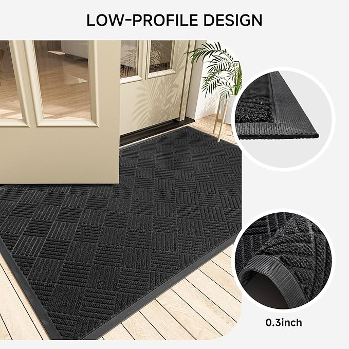 Front Door Mat, Heavy Duty Indoor Outdoor Doormat, 72" x 36" Low Profile Outdoor Mats for Home Entrance, Stain and Fade Resistant Welcome Mat Ideal for High Traffic Area, Diamond Black