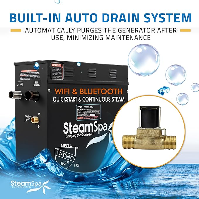 SteamSpa Steam System 6kW Steam Shower Generator with Bluetooth Wifi, Quickstart Continous Steam, Advanced Touch Pad Screen, Chroma Lights, Drain Pan and Auto Drain Oil Rubbed Bronze RVBS600ORB-A