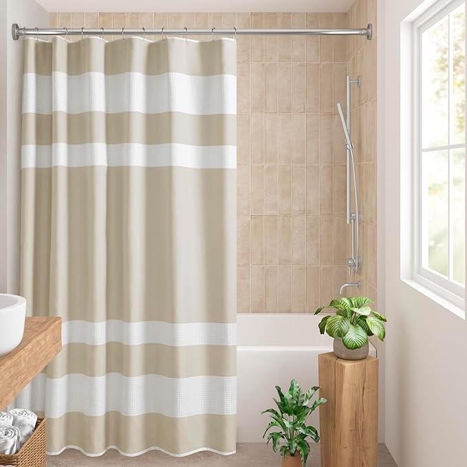 Madison Park Spa Waffle Shower Curtain Pieced Fabric with 3M Scotchgard Moisture Management Modern Home Bathroom Decorations, Stall 54"x78", Taupe