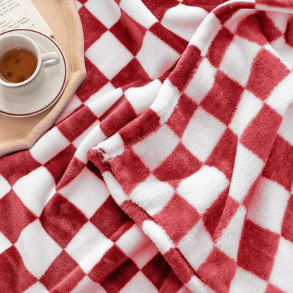 LOMAO Throw Blankets Flannel Blanket with Checkerboard Grid Pattern Soft Throw Blanket for Couch, Bed, Sofa Luxurious Warm and Cozy for All Seasons (Red, 60"x80")