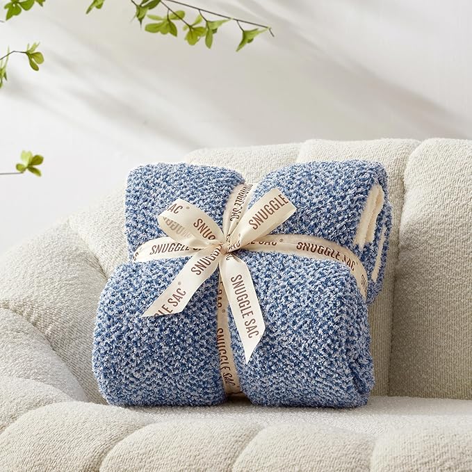 Snuggle Sac Royal Blue Twin Size Reversible Super Soft Blanket for Bed and Sofa, Heather Blue, 60x80 inches