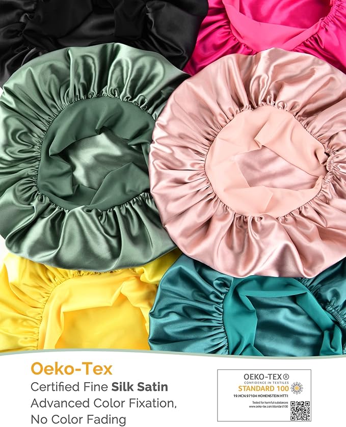 YANIBEST Silk Bonnet for Sleeping Women Adjustable Double Layer Satin Bonnet Reduce Friction Prevent Frizz Natural Curly Hair