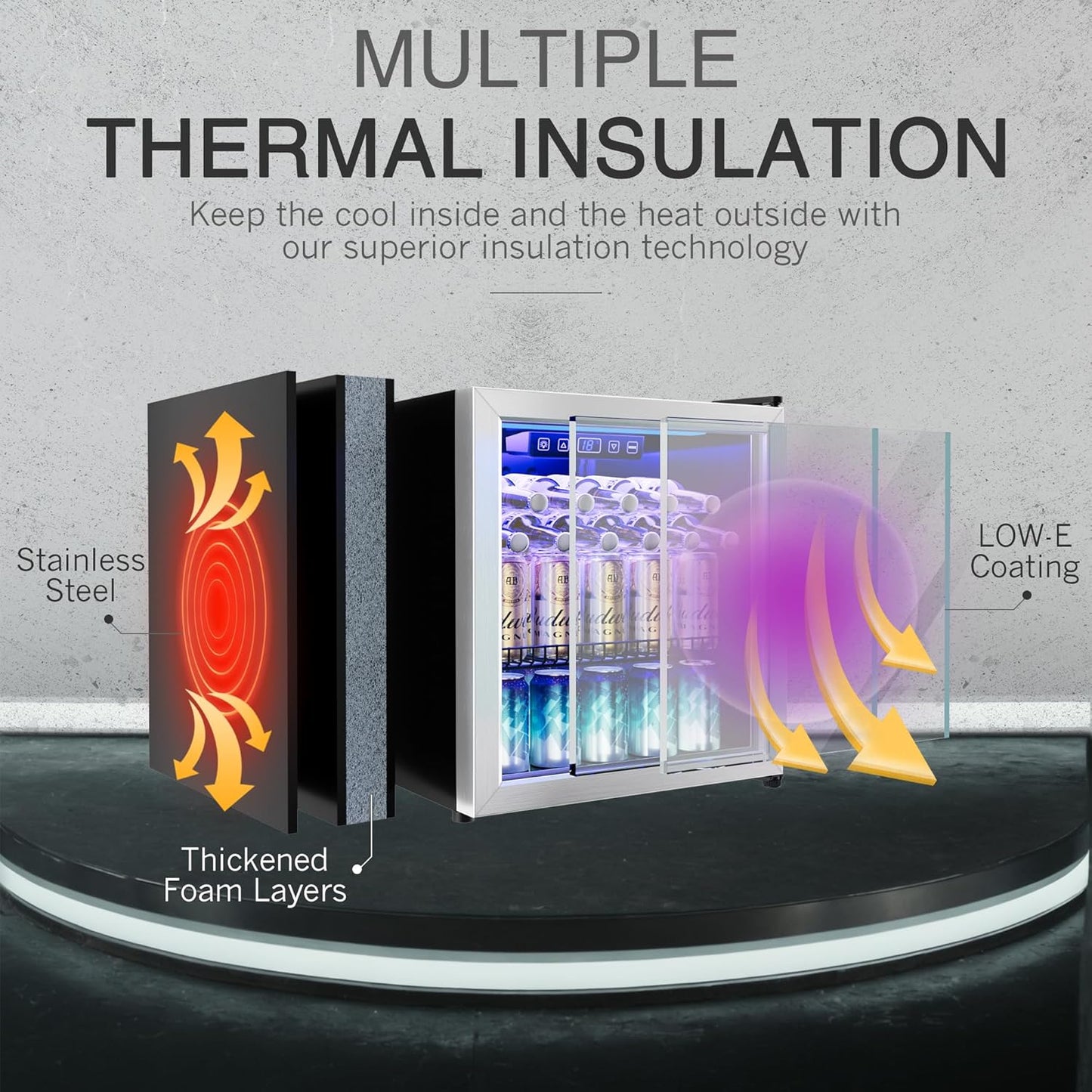 1.77 Cu.Ft Beverage Fridge, Mini Fridge With Glass Door, Beverage Cooler Refrigerator, Wine Drink Beer Fridge, Adjustable Shelves & Digital Temperature Display, 16 Bottle 68 Can, Silver