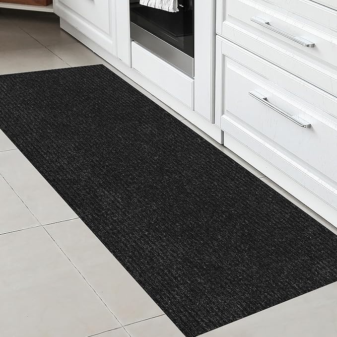 Ottomanson Hallway Runner Rug 2' x 6' Durable Non-Slip Mat with Scraper Pile for Indoor & Outdoor Use - Ideal for Kitchen, Entryway, Patio & Garage - High-Traffic Carpet, Black