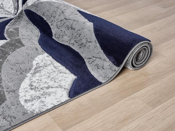 Modern Abstract Area Rug Hand Carved Contemporary Geometric Vibrant Colors Carpet for Living Room Bedroom Design PR1002 (Navy, 8' x 10')