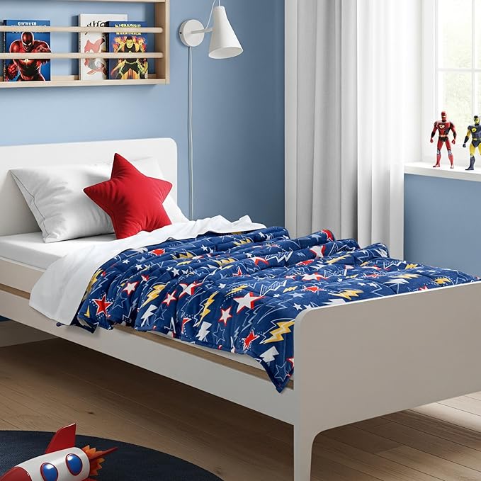 Bare Home Weighted Blanket Twin or Full Size 7lb (40" x 60") - Minky Fleece - Premium Heavy Blanket Nontoxic Glass Beads (Superhero, 40"x60")