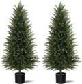 Artificial Topiary Ball Tree, Indoor Realistic Faux Boxwood Bush Potted Plants, Outdoor Fake Shrubs Cedar Evergreen Plants for Home Living Room Front Porch Decor (2, 5ft)