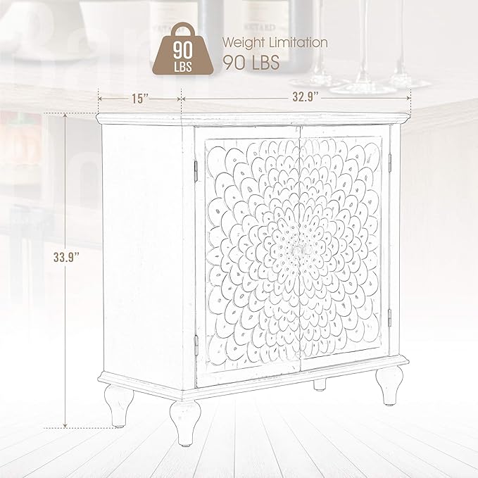 PHI VILLA White Accent Cabinet with Doors, Antique Storage Sideboard and Buffet Cabinets
