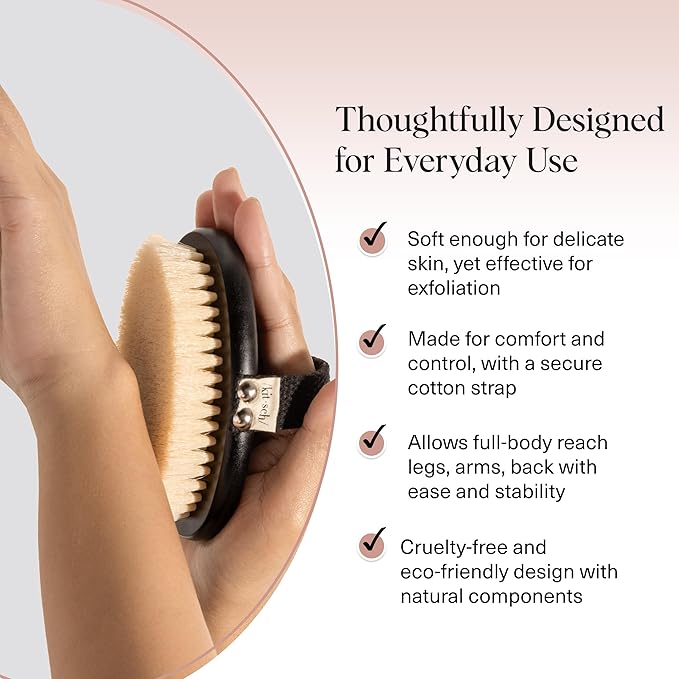 Kitsch Dry Brushing Body Brush for Lymphatic Drainage- Soft Bristles - Reduces Cellulites, Removes Dry Skin and Improves Blood Circulation, Body Exfoliator Scrubber for Glowing Skin, Sauna Accessories