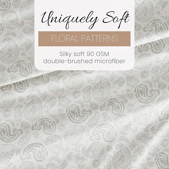 Linen Market 4 Piece King Sheet Set - Breathable, Double-Brushed Patterned Cooling Sheets – Oeko-TEX Certified Ultra Soft & Wrinkle-Free 16" Deep-Pocket King Sheets - Easy Care Coarse Paisley Gray