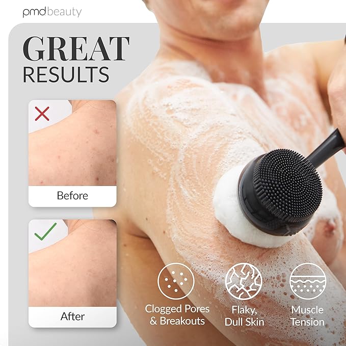 PMD Clean Body - Smart Body Cleansing Device with Silicone Brush & Three Interchangeable Attachments - Waterproof - SonicGlow Vibration - Cleanse, Exfoliate, & Massage Body