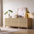T4TREAM Set of 3 Modern Fluted Sideboard Buffet Cabinet with Drawers Storage, 90" Modular Accent Cabinet for Credenza, Entryway & Hallway, Natural Oak