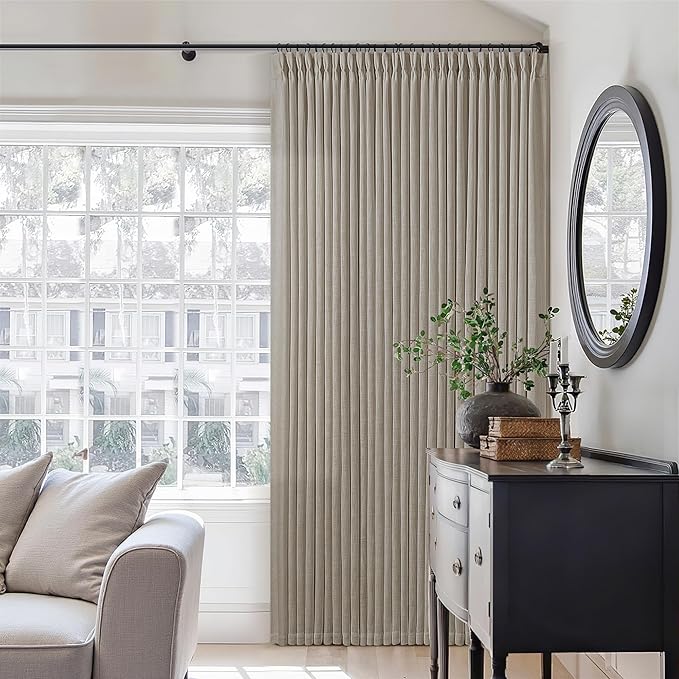 Burlywood Taupe 84 Inches Long 70 Inch Wide Curtains for Living Room Light Filtering Semi Sheer Modern Farmhouse Pleated Curtain Back Tab for Patio Sliding Door Dining Room Large Window 1 Panel 70x84
