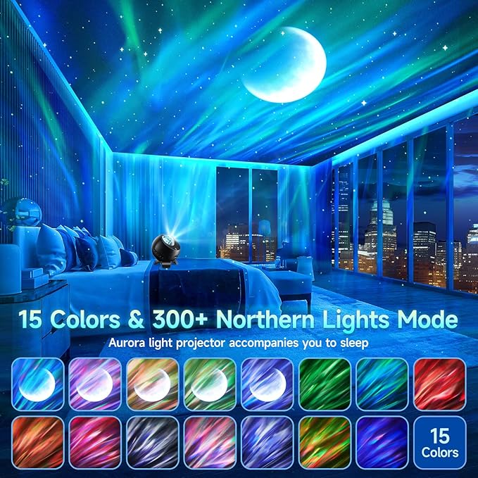 Northern Galaxy Light Projector, 300+Modes & 5 Films Star Projector, 15 White Noise & Bluetooth Moon Galaxy Projector, Valentines Day Gifts, Gifts Star Lights for Ceiling, Bedroom Decor
