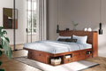 memomad Bali Set: Storage Platform Bed with Drawers + Bookcase Headboard (King Size, Caramel Brown Wood)