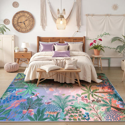 LIVEBOX Machine Washable Area Rugs 8x10 Lavender Girls Bedroom Rug, Soft Ultra-Thin Nursery Girl Carpet for Living Room, Jungle Purple Rugs for Girls Room, Lilac Rug for Nursery Room