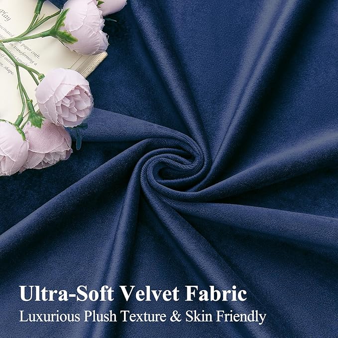 Navy Blue Velvet Blackout Curtains 96 Inches for Bedroom, Elegant Privacy Room Darkening Thermal Insulated Curtain Soft Luxury Window Drapes for Living Room,Back Tab Rod Pocket, W52 x L96, 2 Pcs