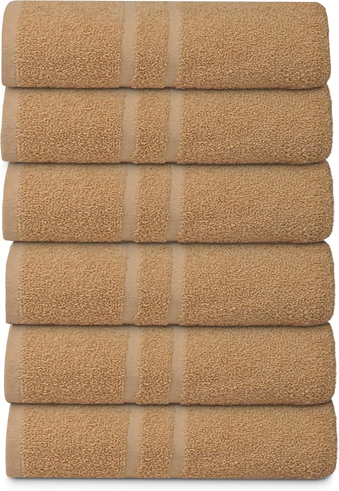 Basic Medium Bath Towels 24x48 Inches – Pack of 6 – Beige Color – Soft and Absorbent Multipurpose Cotton Towels for Bathroom, Spa, Gym, Salon, Hotel, Clinics and Everyday Use