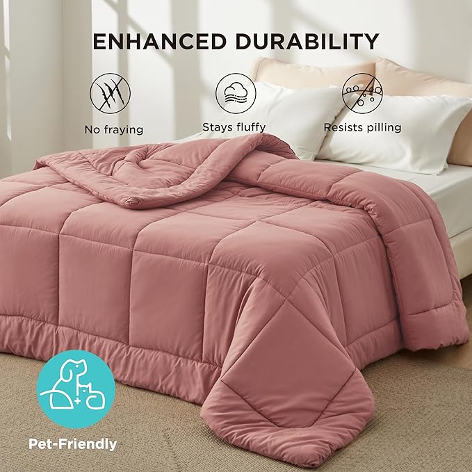 Bedsure Comforter Duvet Insert - Quilted Comforters Oversized King Size, All Season Duvet, GentleSoft Down Alternative Bedding, with 8 Tabs, Gifts for Women, Dusty Pink, Oversized King 116x98 Inches