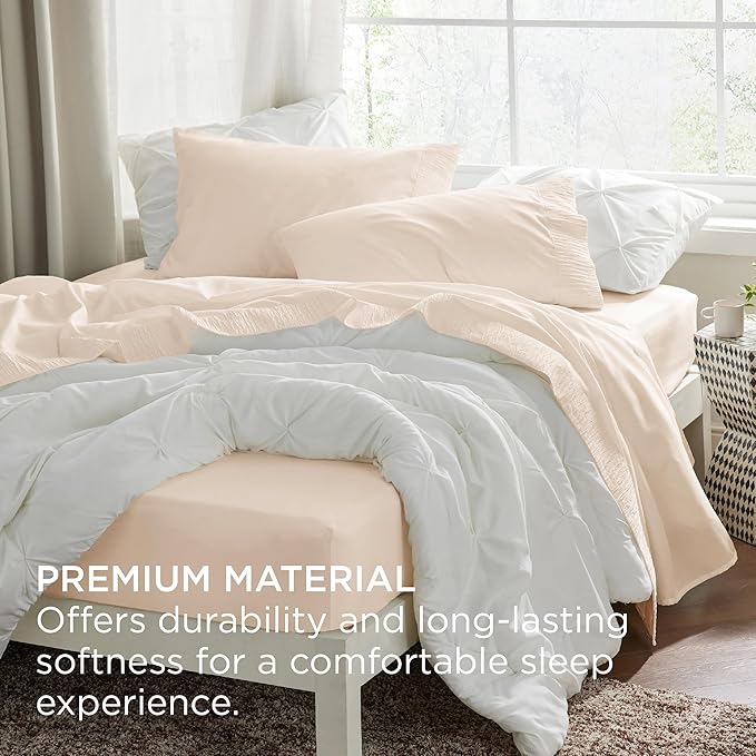 Bedsure Twin Sheets Set - 3 Pieces Soft Twin Bed Sheets - Breathable & Cooling - Hotel Luxury - Easy Care Polyester Microfiber Bedding for Women, Men, Light Beige