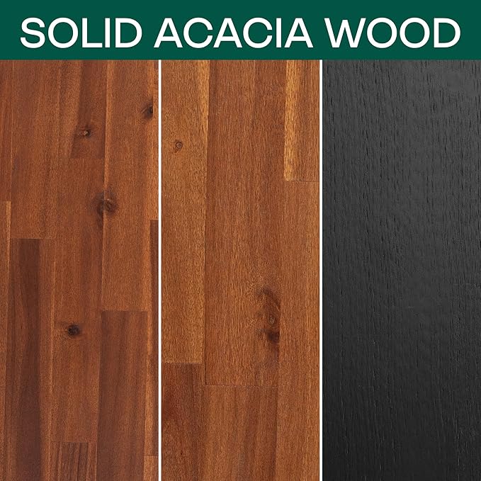 Acacia Aurora Queen Solid Wood Bed Frame with Headboard – Gift Matching Nightstand Included, Mid-Century Modern Farmhouse, Black Ristretto, 800 lbs Capacity, Sturdy, No Box Spring, Easy Assembly