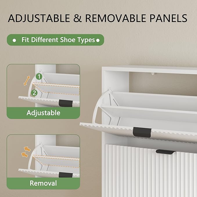 Shoe Cabinet with 6 Flip Drawers, 54" Tall Narrow Fluted Shoe Storage Organizer for Entryway, Hidden Slim Wooden Shoe Rack Cabinet for Front Door Entrance, Hallway, Living Room, Solid White