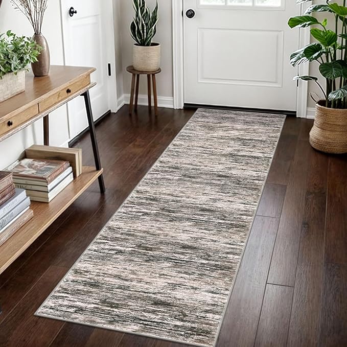 2x7 Modern Abstract Runner Rug for Hallways, Brown Green Black White Super Soft Hallway Decor Kitchen Rugs with Non-Slip, Non-Shedding Washable Rug for Hallways Entryway Bedroom Indoor