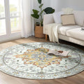 Area Rugs 6ft Washable Non-Slip, Floral Vintage Distress Print Pattern Medallion Carpet for Living Room Bedroom Dining Room, Light Yellow Carbon Grey Orange