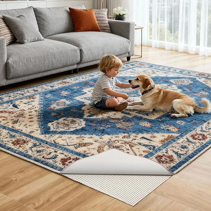 Songrey Non-Slip Rug Pad 5x7 FT, Extra Thick Carpet Pads for Hard Surfaces, Prevents Sliding and Secures Rugs, Provides Floor Protection with Comfort Cushioning