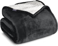 Bare Home Sherpa Fleece Blanket - King Size - Blanket for Bed, Sofa, and Couch - Warm & Lightweight - Fluffy & Soft - Reversible (King, Black)