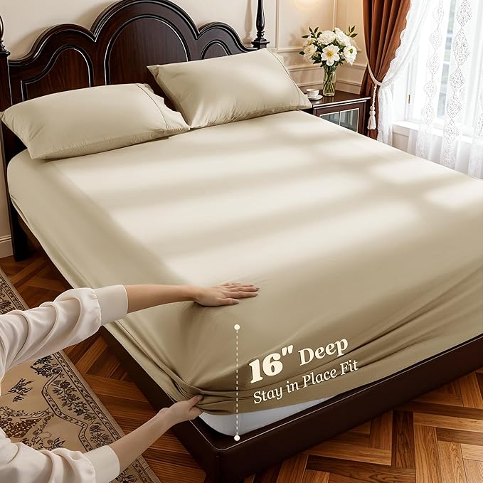 LBRO2M 1000 Thread Count 100% Egyptian Cotton Sheets Set Clifornia King, 4 Piece Sets Bed Sheet Deep Pocket Sheet Set 16" Soft Comfortable All Season (Clifornia King, Linen)
