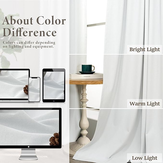 Drapes 84 Inch Length 2 Panels Set for Living Room Darkening Curtain for Bedroom Aesthetic White Blackout Curtains Nursery Cute Black Out Curtains Cotton Linen Textured Back Tab Pleated 52x84 Long 7ft