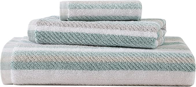 Tommy Bahama - Bath Towels, 100% Soft & Absorbent Cotton Terry Loop with Twill Texture, Low Linting & Fade Resistant, Medium Weight Bathroom Towels (Ocean Bay Blue, 3 Piece)