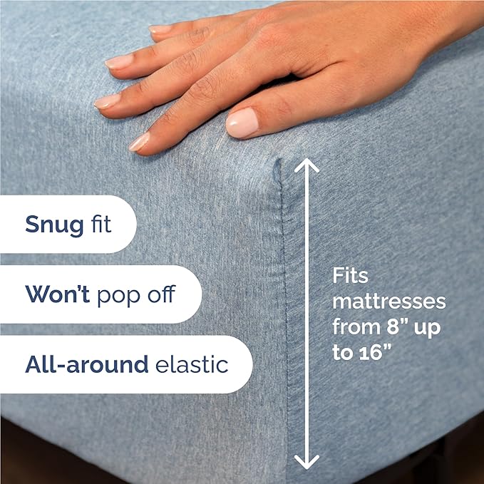 Full 6 Piece Sheet Set - Cooling & Breathable - Hotel Luxury Bedding, Includes Fitted Sheet for Women, Men, Kids and Teens - 1 Flat, 1 Fitted Sheet, 4 Pillowcases with Deep Pockets - Heathered Blue