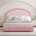 Full Size Bed Frame, Boucle Upholstered Platform Bed Frame with Headboard, Pink Bed Frame, Soft Rounded Corners, No Box Spring Required, Easy Assembly
