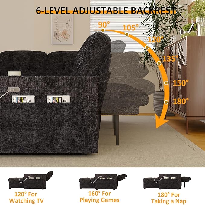 Modular Sectional Sleeper Sofa with Pull Out Bed, L Shaped 5 Seat Sectional Couches for Living Room, 84 Inch Sofa Bed with Adjustable Backrest | Hidden Storage | Wide Armrest | Navy Blue